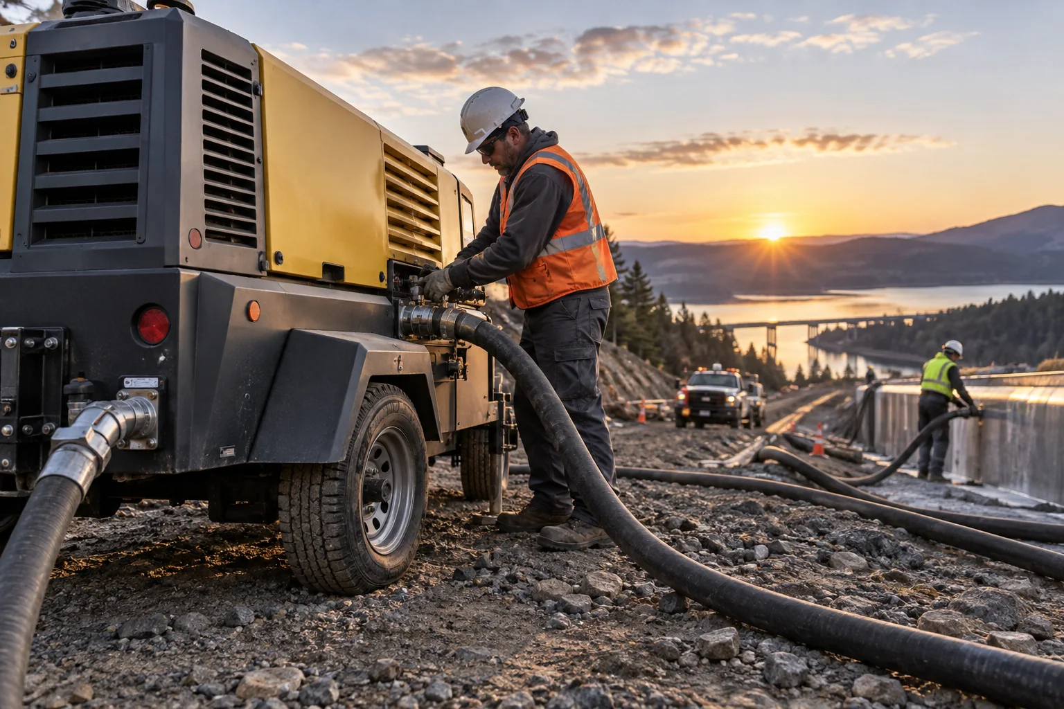 Compressore mobile ad alta pressione impiegato in un cantiere infrastrutturale