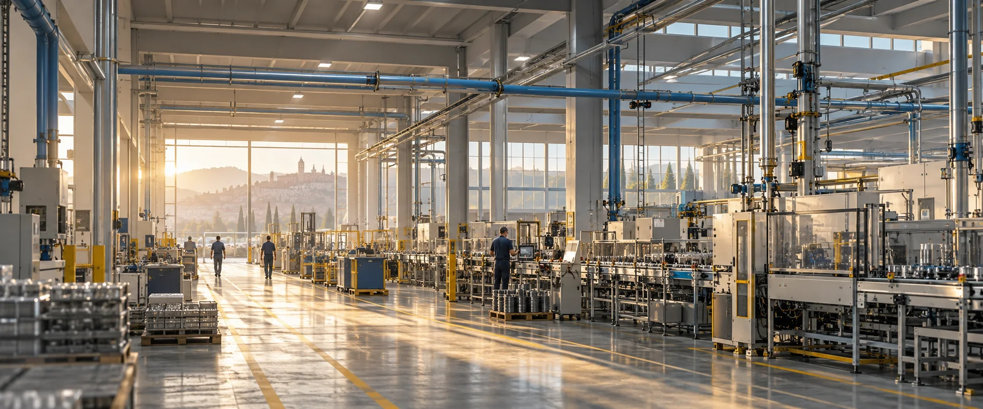 Stabilimento produttivo moderno alimentato da una rete di aria compressa